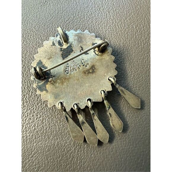 Vintage Mexico Sterling Silver & Turquoise Pendant Brooch Geometric EXCELLENT - Picture 6 of 8